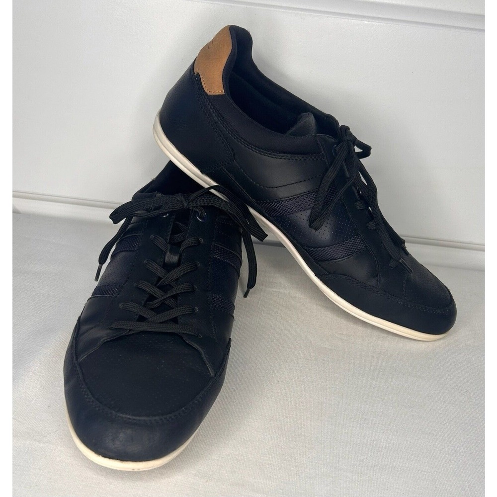 Aldo Casual Shoes Mens US 9.5 Black Blue Leather Low Top Lace Up Sneaker